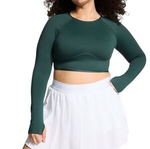 NWT PINK Victoria's Secret Long Sleeve Active Keyhole Crop Top Emerald Green